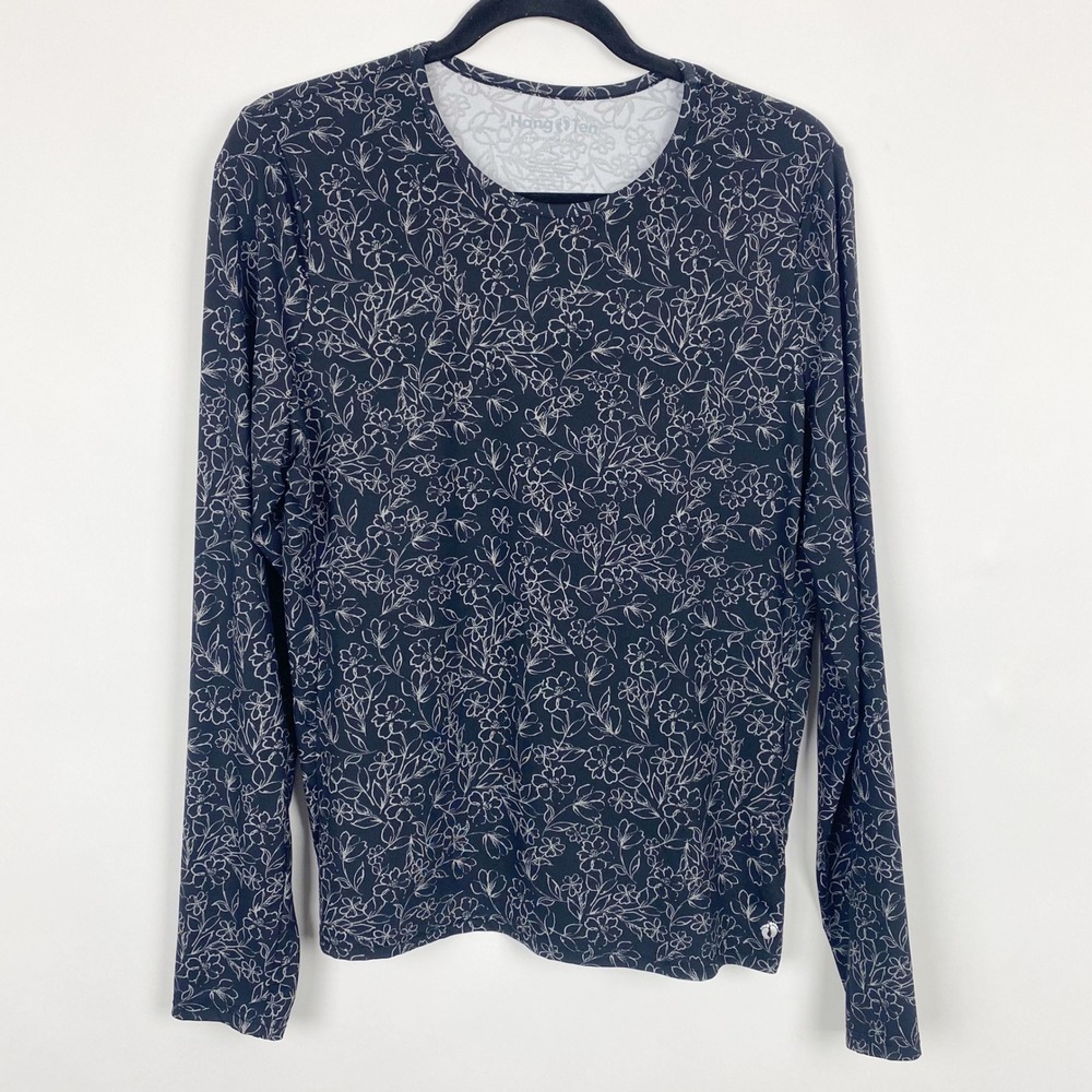 Hang‎ Ten UPF 50+ Floral Long Sleeve Sun Shirt Women Large Black White